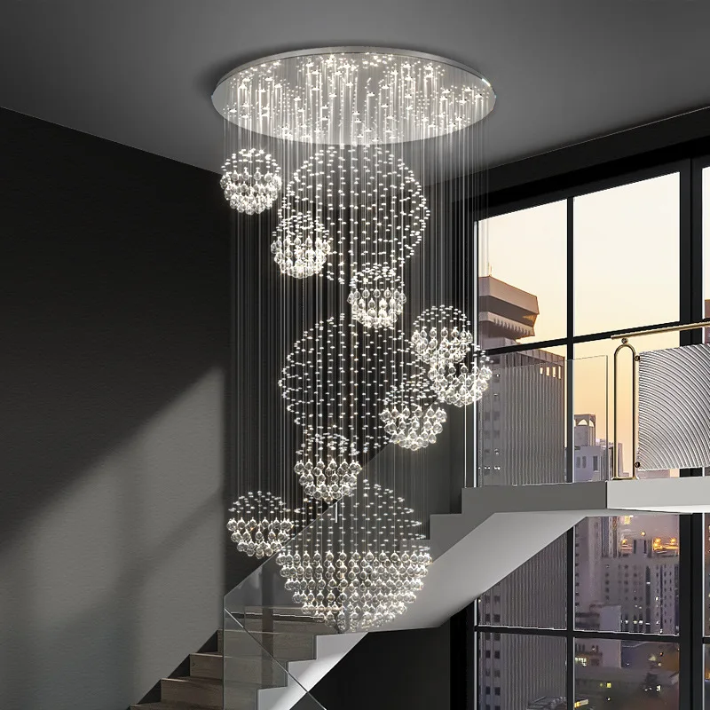 Хрустальная люстра К9 для сложного здания современная роскошная вилла дуплекс