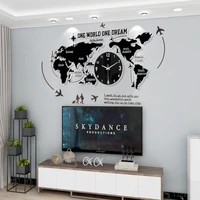 nordic style punch free big world map acrylic luminous wall clock mute modern self adhesive design clocks living room decoration