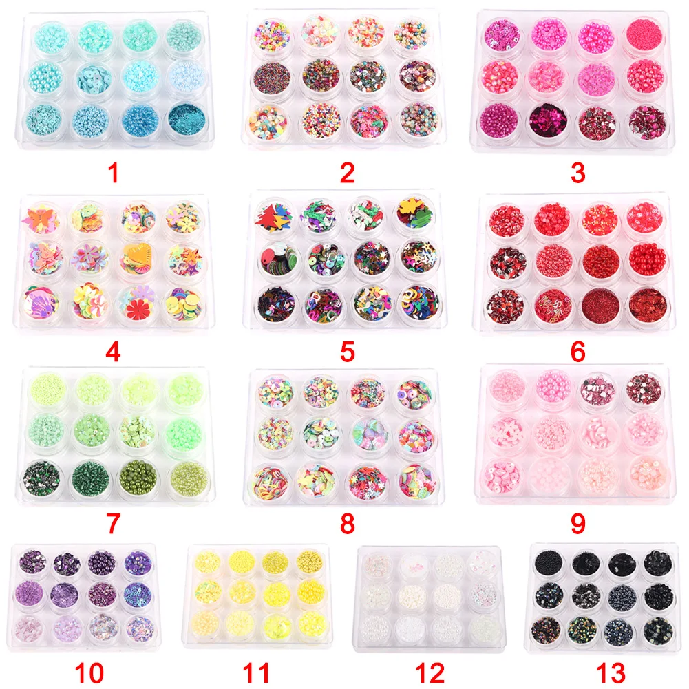 

12 Box/set Holographic Nail Art Sequins Glitter Nail Sequins Powder for Nail DIY Art Makeups Supplies C44