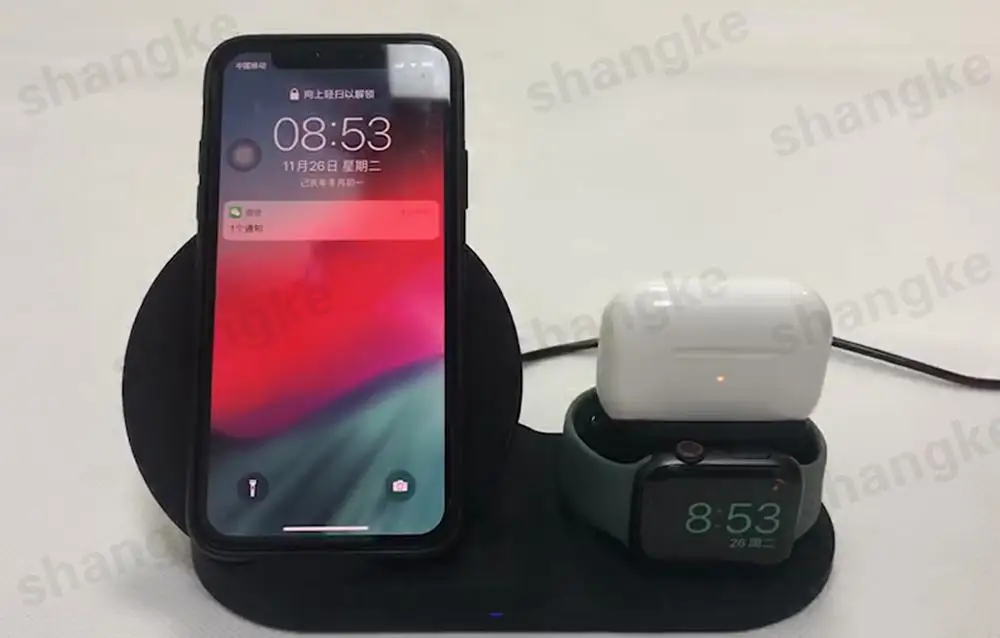 Беспроводное зарядное устройство 3 в 1 Зарядная подставка для AirPods Pro Apple Watch Qi быстрая Беспроводная зарядная станция совместима с iPhone 11 X