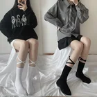 Japanese Ins Светоотражающие чулки с перекрестными ремешками бандажные длинные носки Лолита корейский стиль женские белые хлопковые носки JK косплей носки