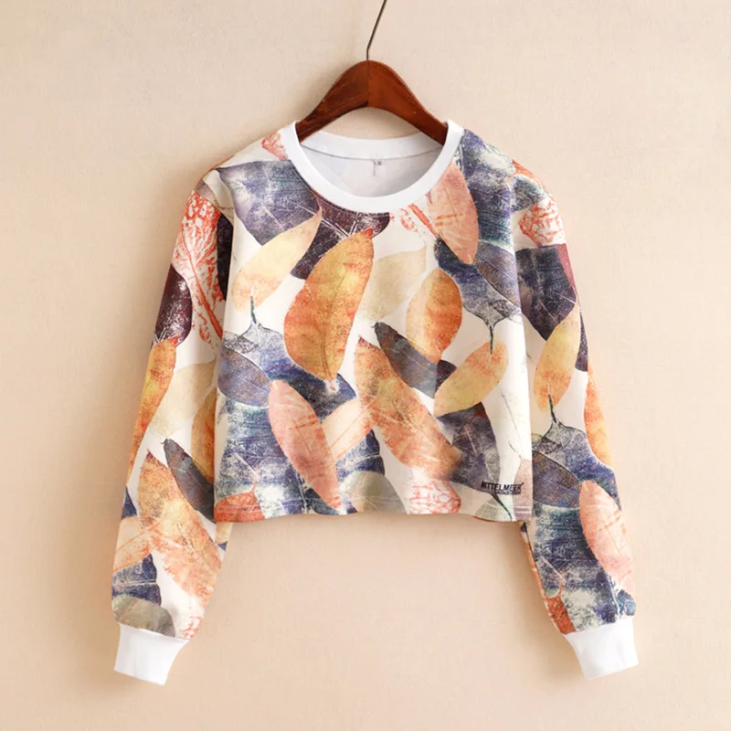 

CN 2020 Sweatshirt Women Autumn New Fashion Printing O Neck Long Sleeve Hoodies Casual Cropped Women Sweatshirts