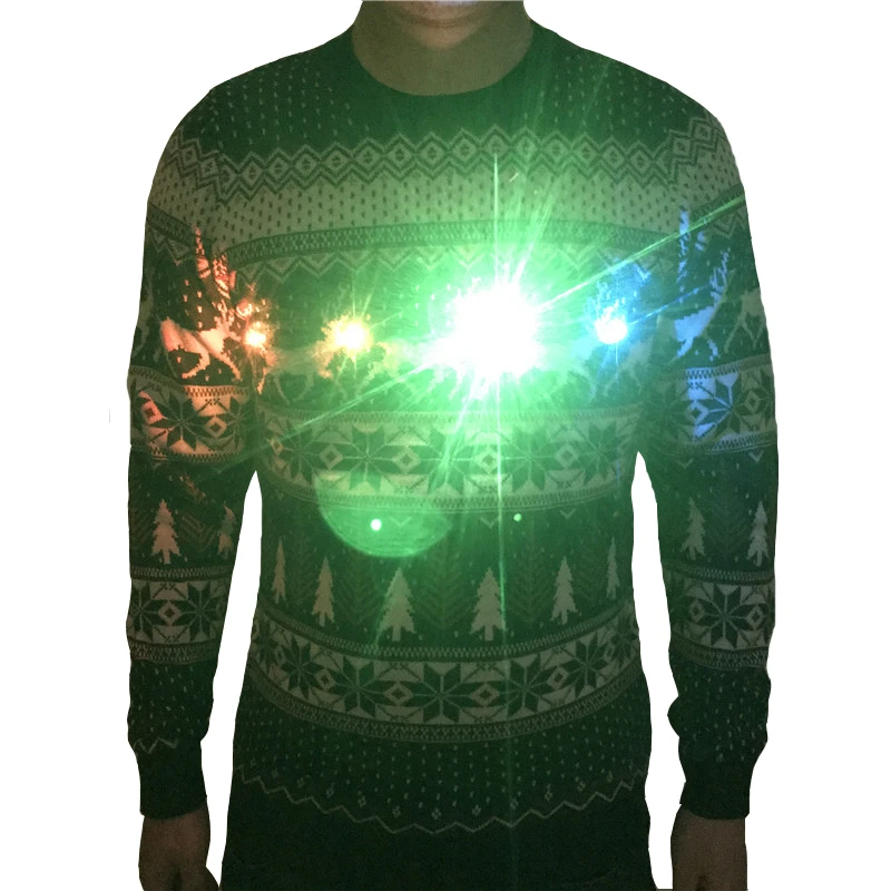 Забавный Вязаный рождественский свитер с оленями светильник ящийся Уродливый