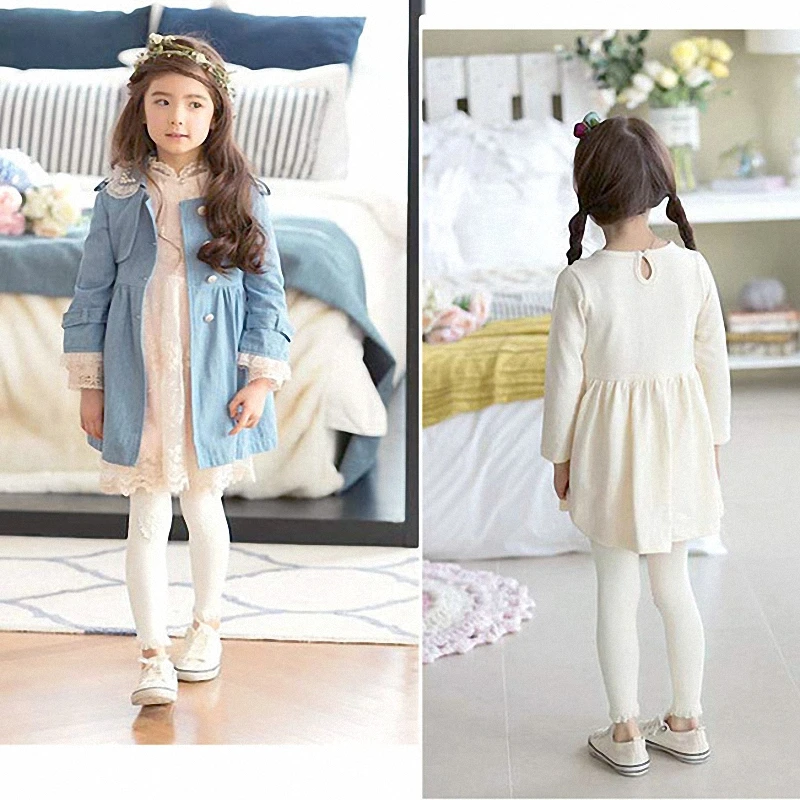 children girls 4-color lace trim ruffle cotton princess skinny leggings kids fashion autumn fall casual legging clothes | Детская одежда