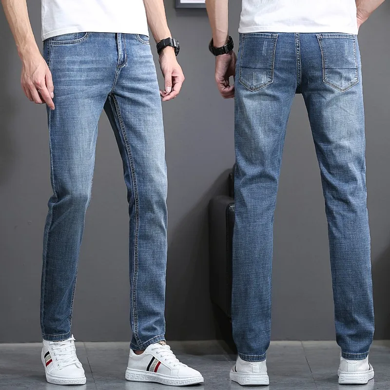 2021  New Men's Retro Blue Thin Jeans Classic Style Male Brand Trousers  Fashion Casual Slim Fit Stretch Denim Pants