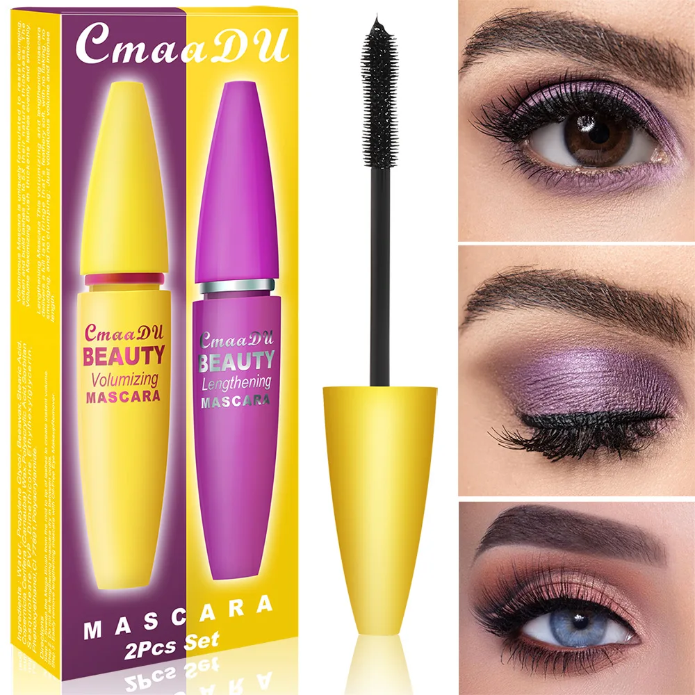 

CmaaDu 2pcs/Set 4D Eye Mascara Eyeliner Pen Thick Curls Long Eyelashes Sweat-proof Instantly Volumizes Lifts Lengthens Lashes