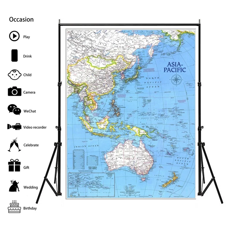

Карта планшетов мира размером A1, карта планшетов Азии и Тихоокеанской страны, дополнение в ноябре 1989 года, холщовая карта мира, плакат, Насте...