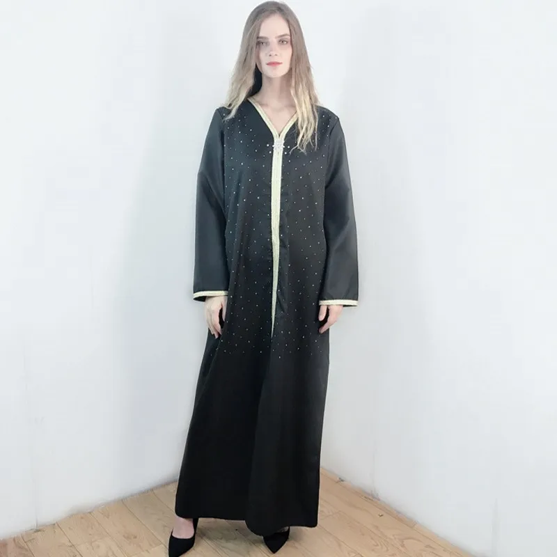

Abayas Kaftan Muslim Dress Women Stick Diamonds Loose Robe 2021 New Arab Dubai Islamic Clothing Turkey Kimono Muslim Maxi Dress