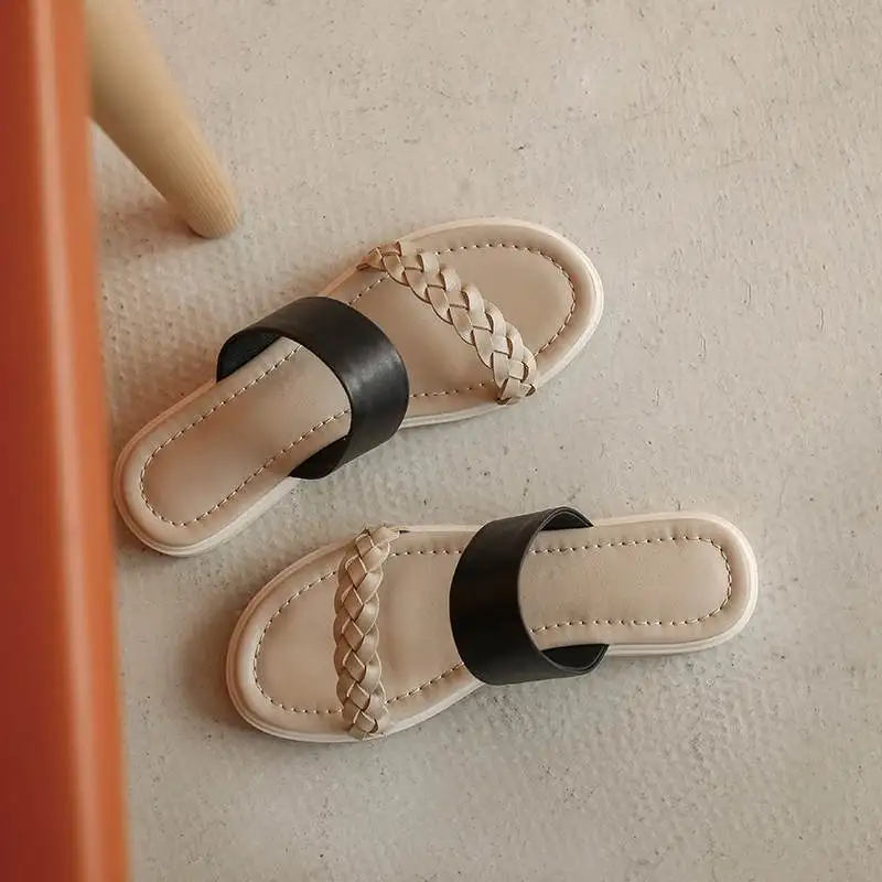 

Krazing pot best saling outside slipper mixed colors genuine leather peep toe low heel high young lady casual quality slides L96