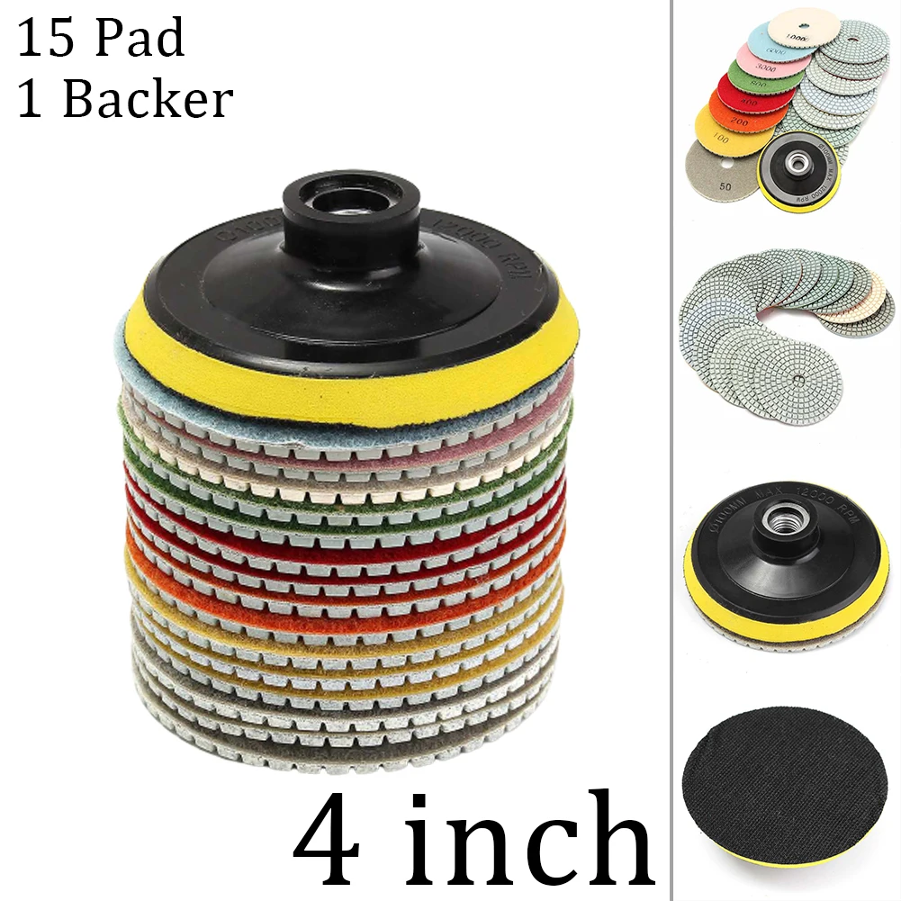 

High-quality Concrete Engineered Stone Polishing Pad Abrasive Tool Polishing Kit 100mm/4in 16pcs Diamond Durable