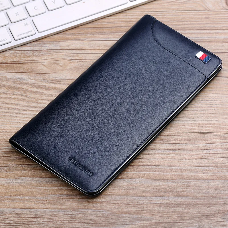 Тонкий длинный кошелек WILLIAMPOLO мужской Ультратонкий кожаный держатель для