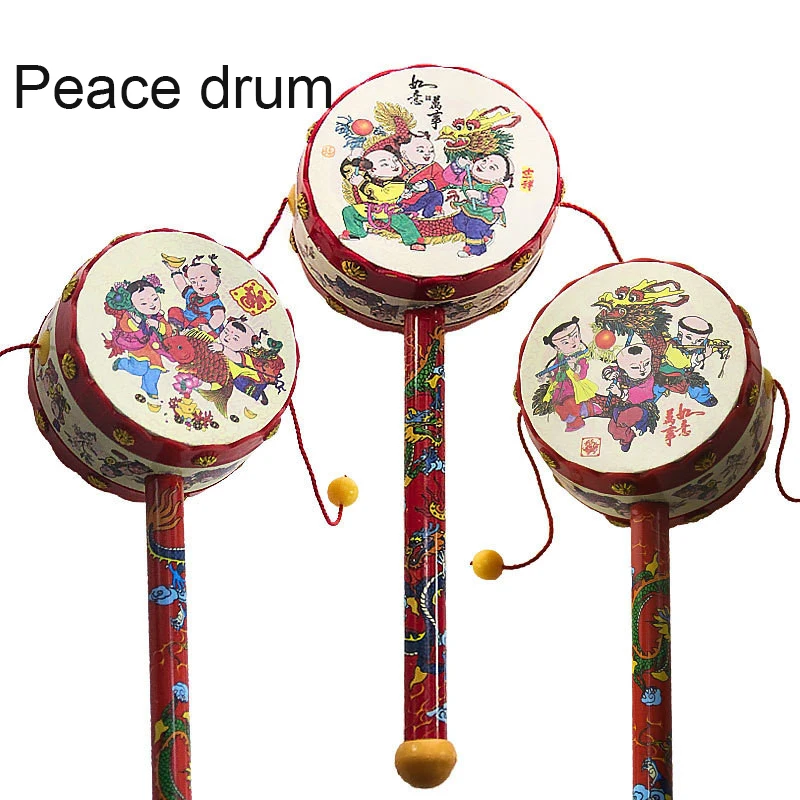 

Indoor activities baby rattle 19cm environmental protection plastic sound loud and auspicious drum Chinese style
