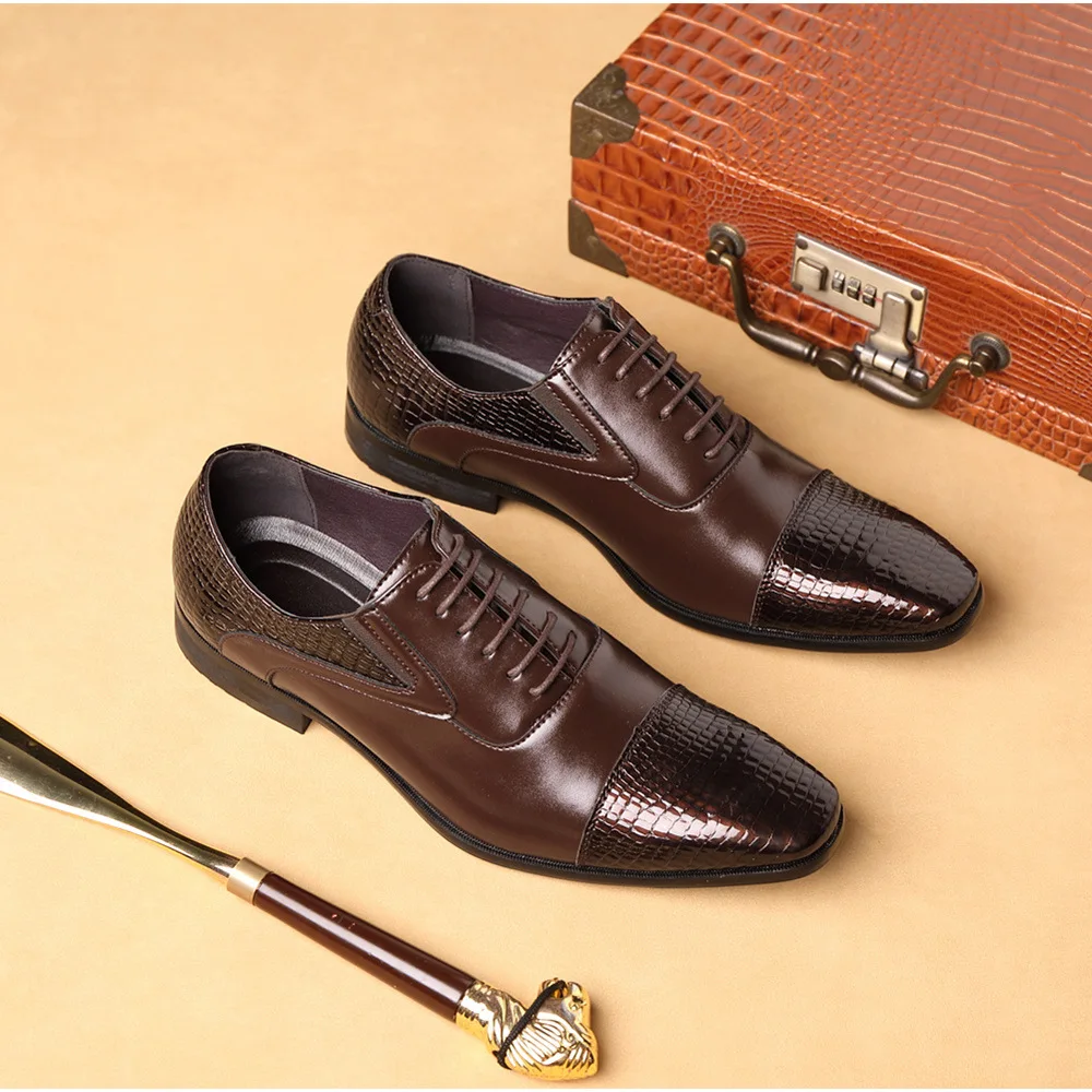 

Luxury Brand PU Leather Fashion Men Business Dress Loafers Pointed Toe Black Shoes Oxford Breathable Formal Wedding Shoes