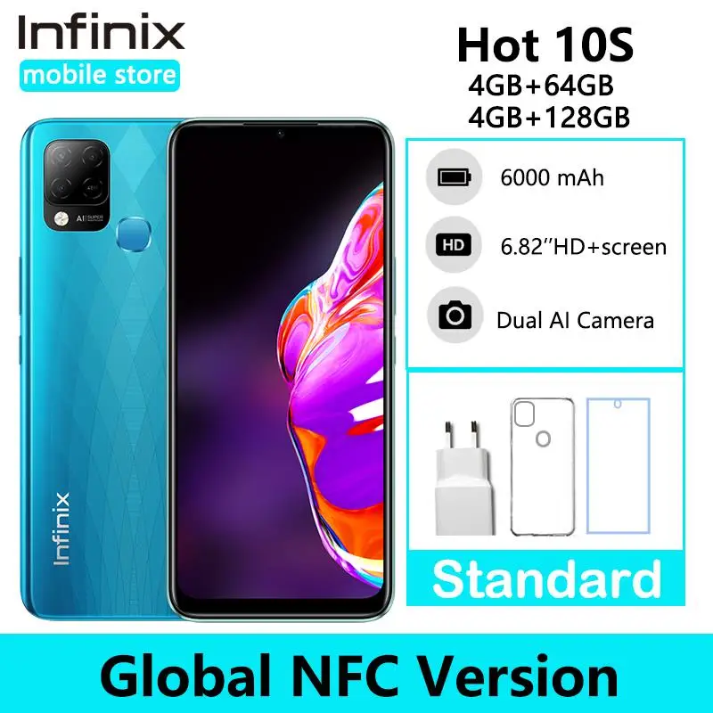 

Global Version Infinix hot 10s NFC Support 4GB 128GB 6.82'' Display Smartphone Helio G85 48MP AI Rear Camera 5000mAh Battery