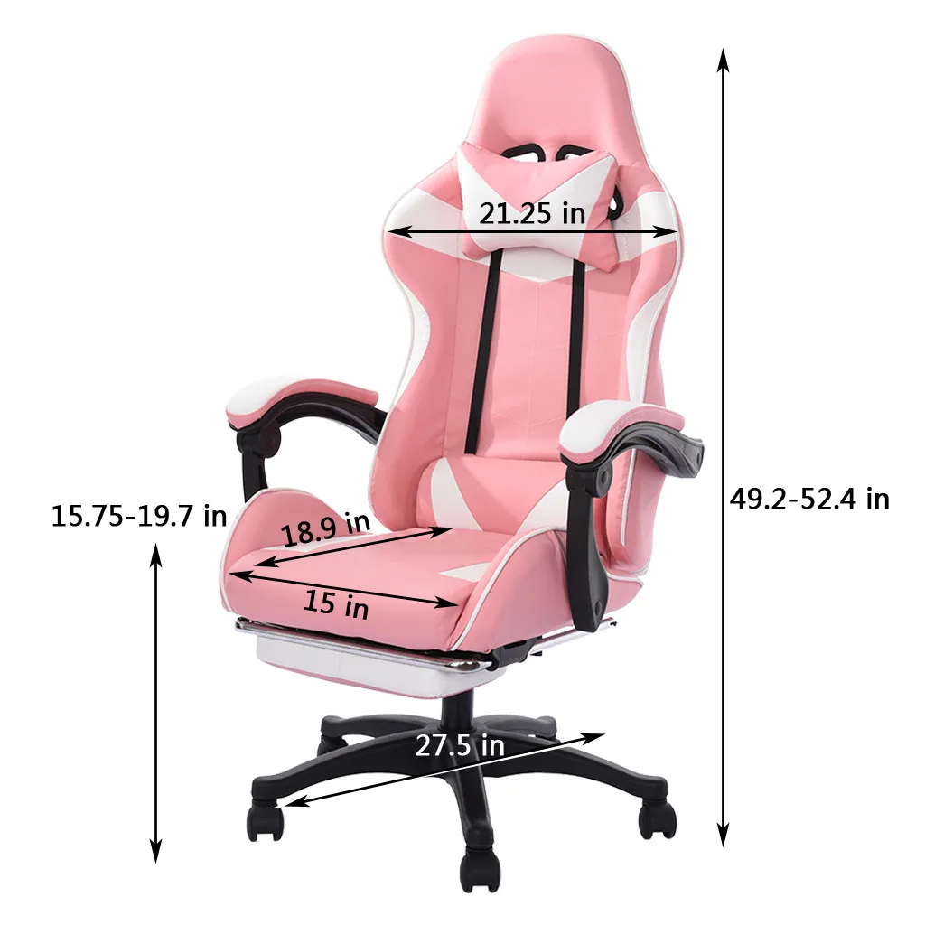 

Adjustable Gaming Chair with Footrest & Lumbar Support for Girls High Back Computer Chair Leather Executive Swivel Chair