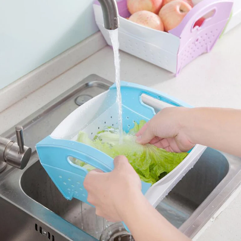 Многоразовые бытовые кухонные портативные складные корзины для мытья фруктов и