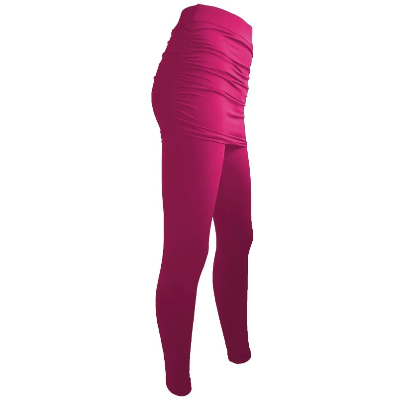 

Fake Two Piece Leggings Pants Slim Leggings Women Pants Pack Hip Pleated Skirt Ladies Solid Color Bag Hip Side Trousers S-XXXL