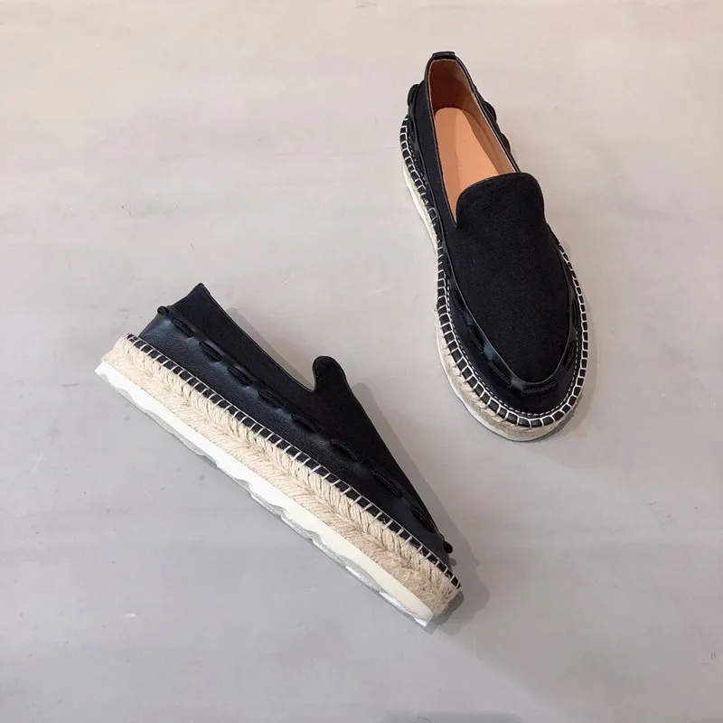 

New Pointed Toe Thick-soled Woven Loafer Shoes Women Spring and Summer Leather British Style Lazy Fisherman Shoes
