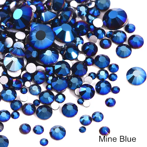 Mine Blue 1000 шт блестящие стразы, стеклянные стразы без горячей фиксации, стразы с плоским основанием, стразы без горячей фиксации, украшения для ногтей Y2802 - Цвет: Mine Blue