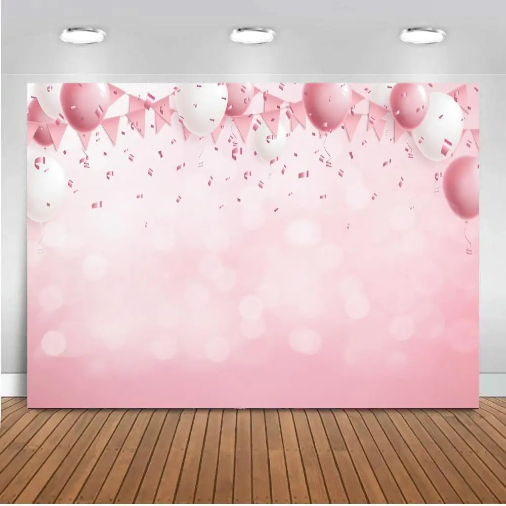 

Pink Light Polka Dots Bokeh Photography Background Flags Banner Decoration Newborn Baby Shower Love Birthday Backdrops Photo