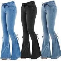 mid waisted stretch flare jeans women denim pants wide leg butt lifted casual korean style skinny bell bottom pocket trousers