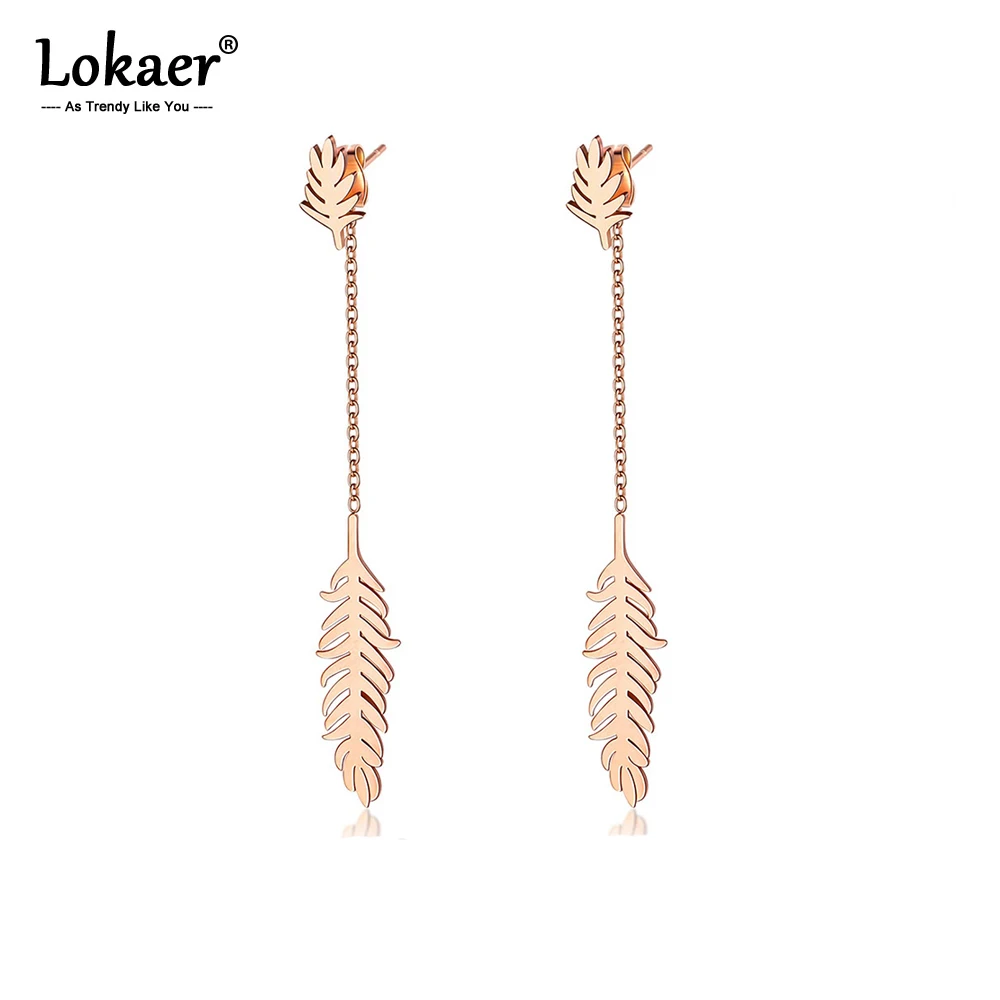 Lokaer Модные кисточки перо серьги из нержавеющей стали ювелирные изделия для