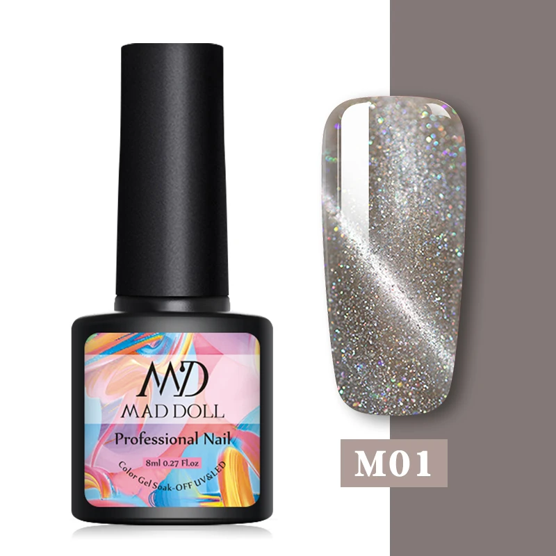 M01 MAD DOLL 8 мл Гель-лак для ногтей с эффектом «кошачий глаз» Магнитный впитывающий УФ гель-Лаки звездное небо нефритовый эффект лак черная основа необходимый маникюр декор - Цвет: M01