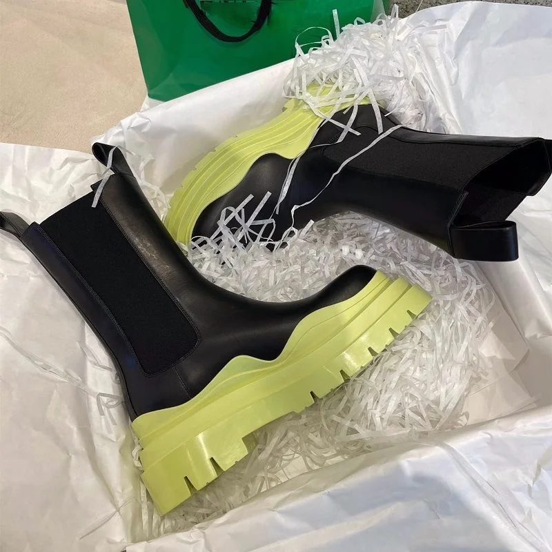 

2021 Luxury Chelsea Boots Women Ankle Boots Chunky Winter Shoes Platform Slip on Chunky Heel Boot Brand Designer Botas Femininas