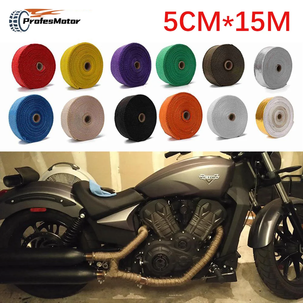 

5cm*15M Motorcycle Exhaust Thermal Tape Header Heat Wrap Manifold Insulation Roll Resistant with Stainless Ties Exhaust Tape