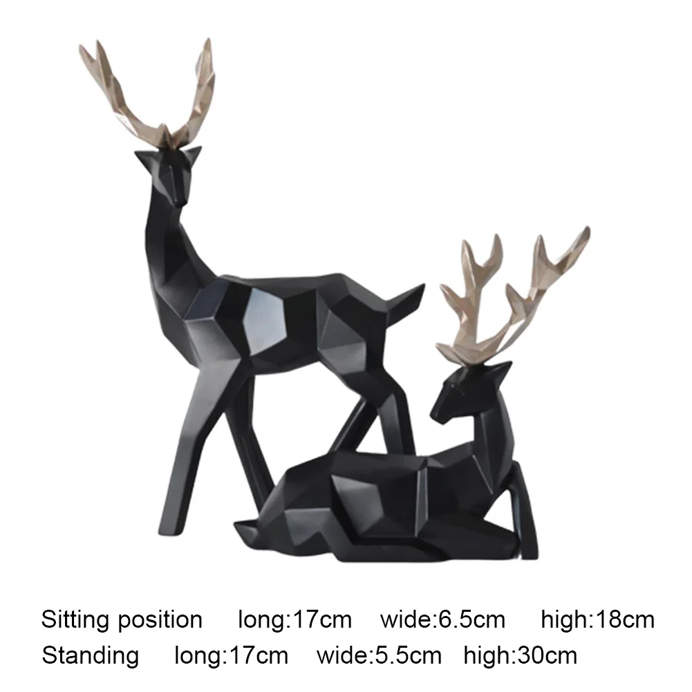 

2 Pieces of Elk Statue Geometric Couple Deer Statue Home Decoration Creative Living Room Tv Cabinet Hotel Cabinet Decoration