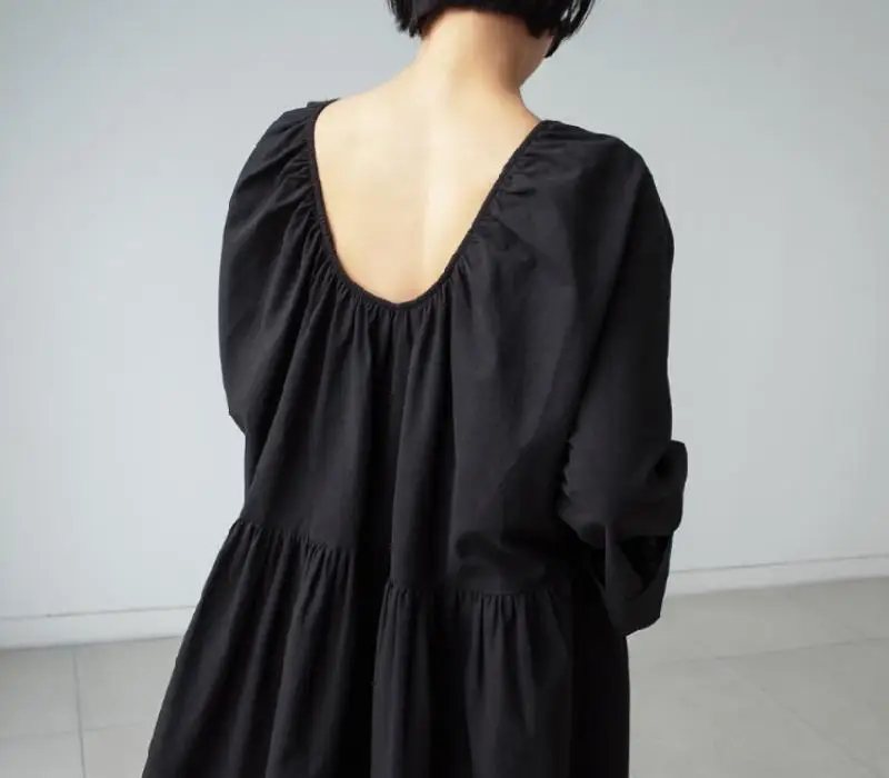 

Dress Woman Long Sleeve Solid Backless Pullover Korea Loose Plus Size Basic 2021 Midi Dresses Oversize Simple Female Sundresses