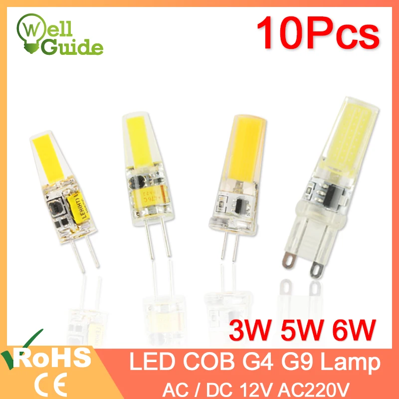 10 шт. COB затемненный светодиодный G4 светильник G9 светодиодный светильник 220V AC DC 12V светодиодный G9 3W 5W 6W SMD 2835 Светодиодный светильник ing заменить галогенные точечный светильник