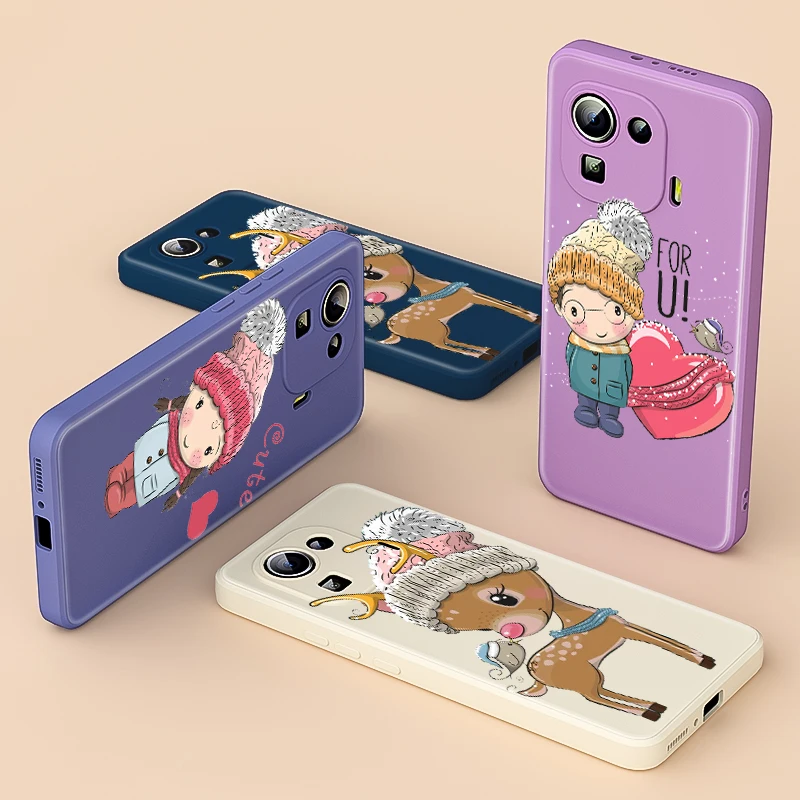 

Cute Cartoon Deer for Xiaomi 11 Ultra 10T 10 Pro Lite 9 5G Mix 4 3 CC9 Luxury Liquid Silicone Soft Cover Phone Case