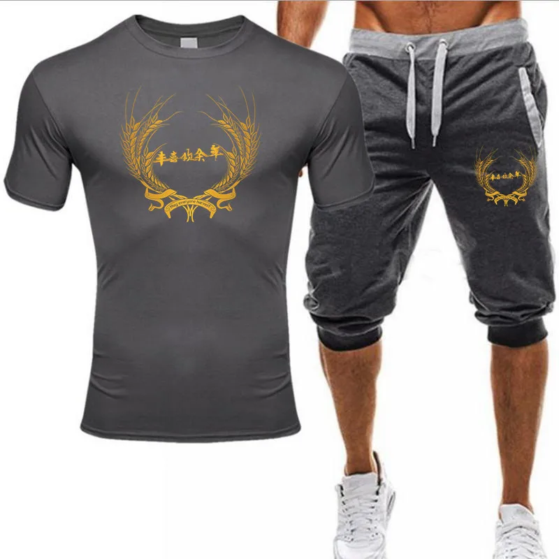 

2021 Brand Men's Tracksuit + pants summer men's cotton T-shirt + shorts casual suit sportswear men's clothing gym fitness short