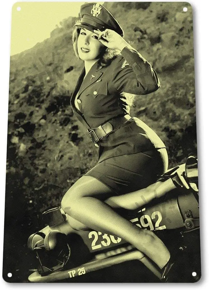 

B163 Jeepers Hot Pin-Up Girl Ww2 Military Uniform Historic Retro Metal Tin Sign Plaque Poster Wall Decor Art Shabby Chic Gift