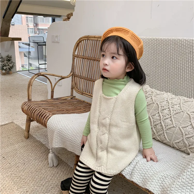 Свитер для малышей с узором из Твиста Детский Теплый жилет без рукавов, свитер г. осенне-зимний длинный жилет для маленьких девочек, 2 цвета