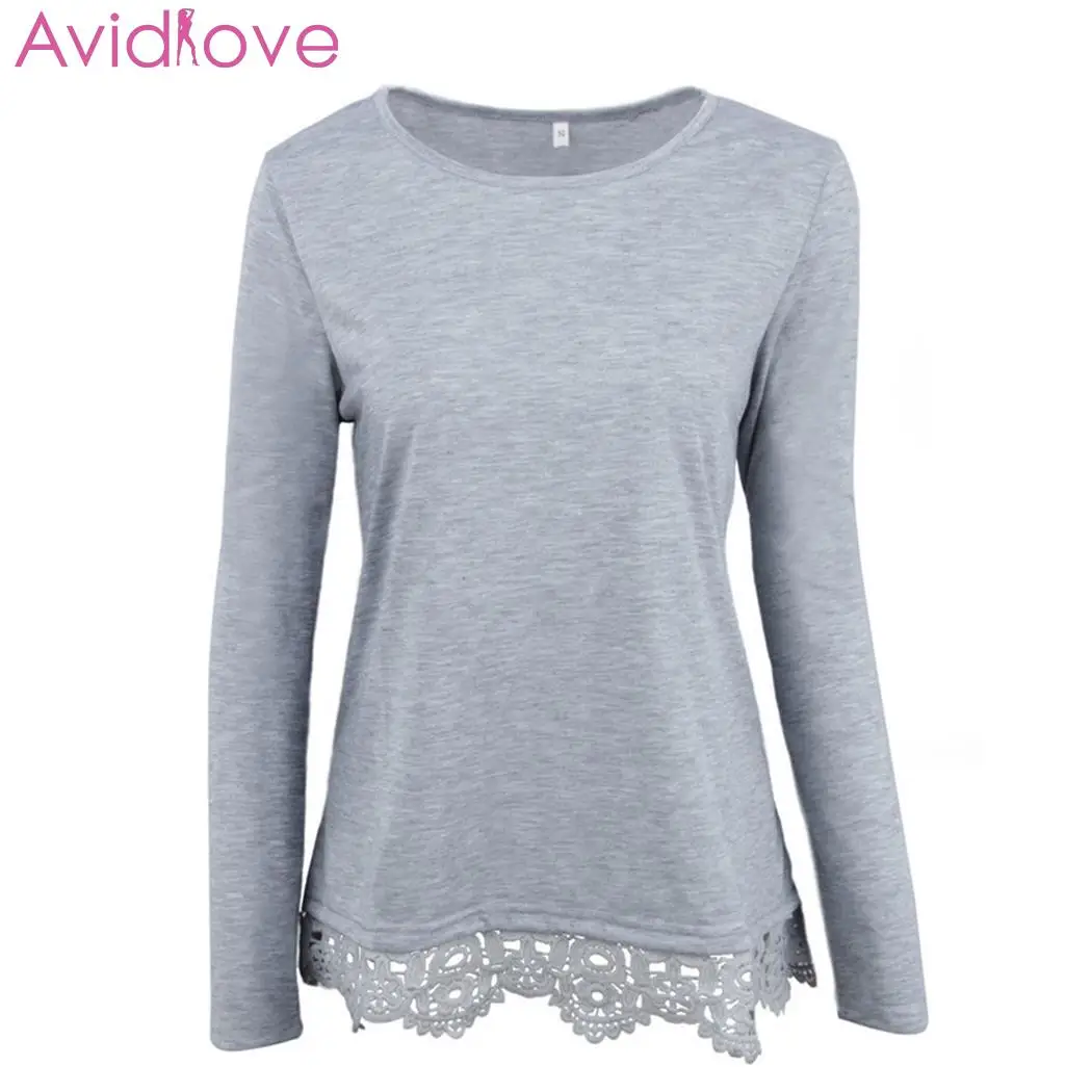 Женская круглая шея с длинным рукавом кружева случайные Твердые Лоскутные Хем