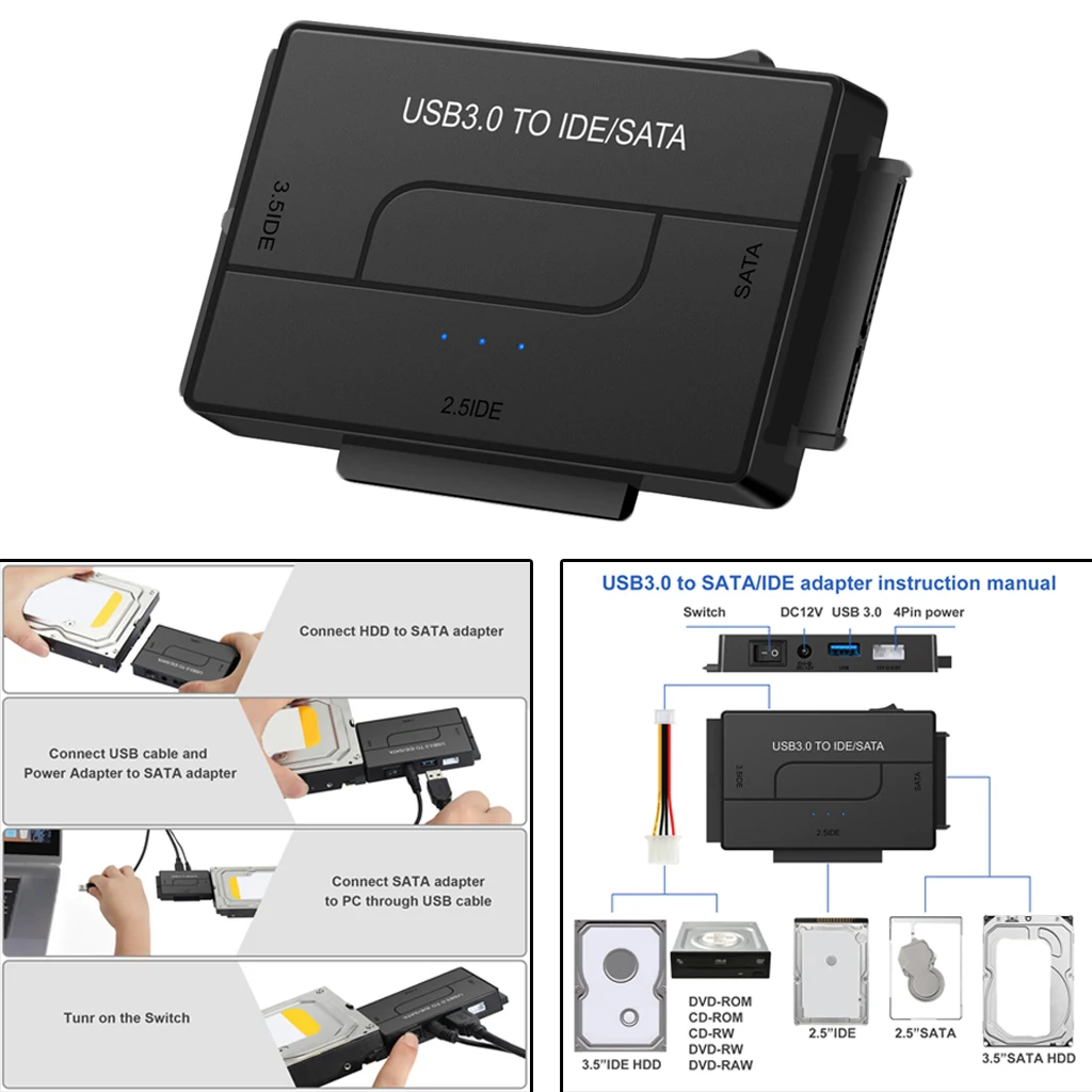 

External SATA/IDE to USB 3.0 Adapter One Touch Backup Function Software Universal Kit for 2.5"/3.5" Inch IDE and SATA