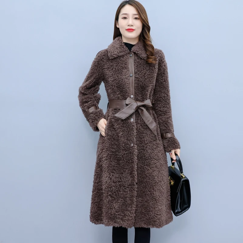 2021 New Winter Women Coat Imitation Haining Particle Sheep Shearing Fur One Jacket Female Mid-Length Lamb Fur Outwear Mujer