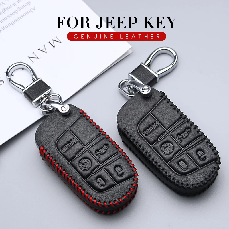 Кожаный чехол для автомобильного ключа Jeep Grand Cherokee Chrysler 200 300C Renegade Compass commander Dodge Ram