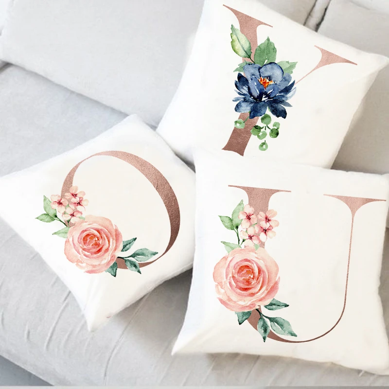 

Letter Floral Print Pillowcase Decorative Sofa Chair Cushion Cover Bed Home Decor Car Pillow Case Simply Pillows Cases 45*45cm