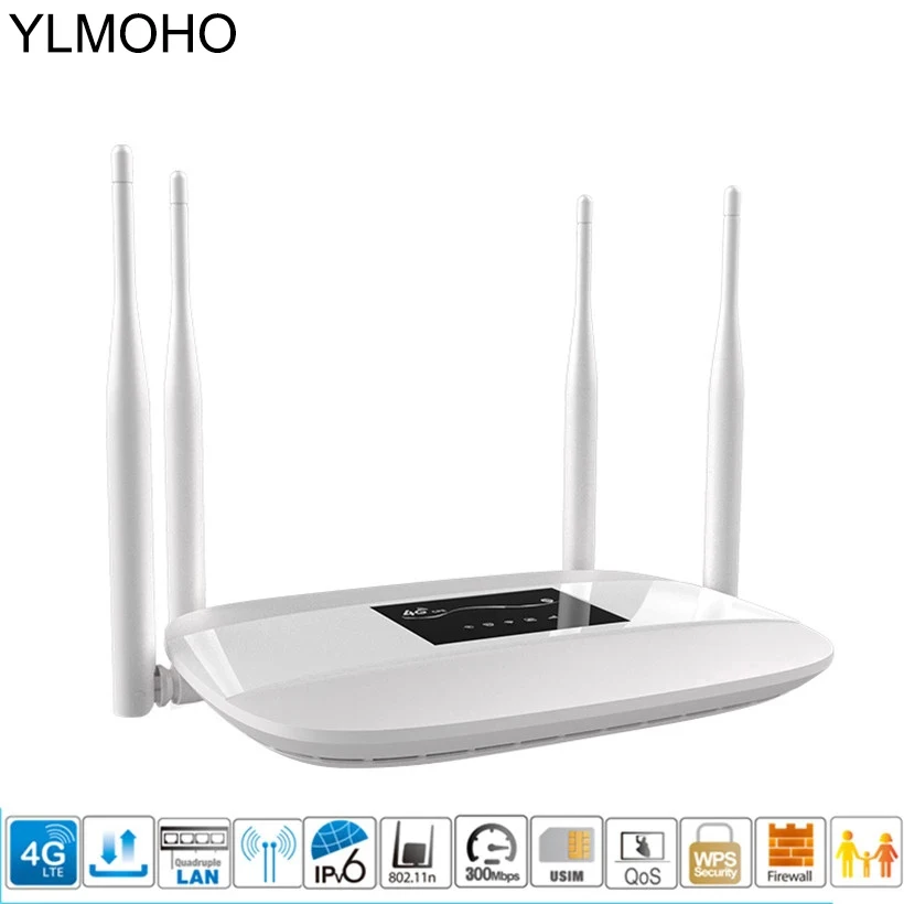 YLMOHO 4G LTE WiFi Router 300Mbps Broadand Mini Modem 4G 3G Wi-Fi Mobile Hotspots CPE with SIM Slot 4 LAN Rj45 Ports 32 Users