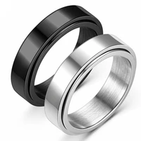 anxiety fidget spinner rings for men black silver color smooth stainless steel spinning rotate ring for women punk rock jewelry