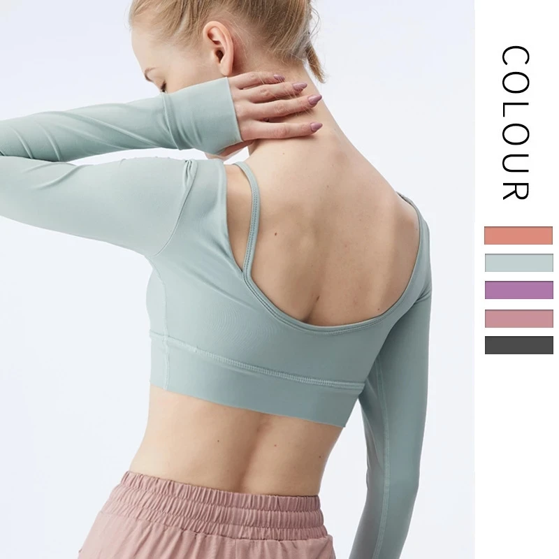 

Новая красота назад Йога футболка с длинными рукавами для женщин тренировки футболка с длинными рукавами для женщин с вкладышами для бюстг...