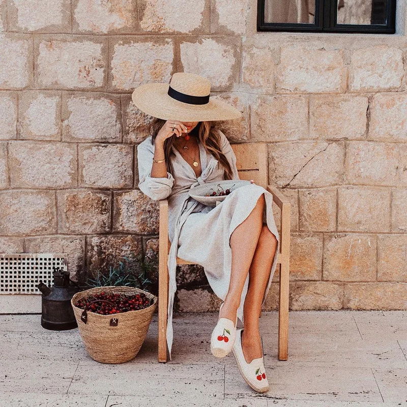 Женские эспадрильи на плоской подошве с принтом вишни|Обувь без каблука| |