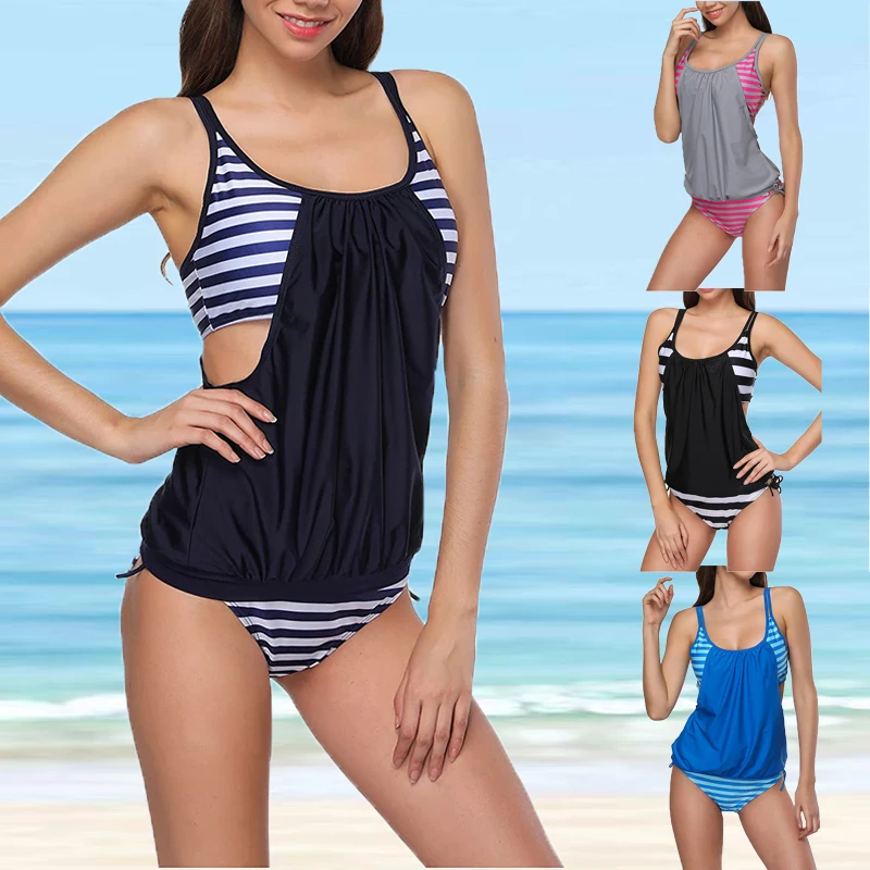 New 2022 Two Piece Plus Size Tankini Swimsuit Women Sexy High Waist Swimwear Female Bathing Suit Summer Beachwear 5XL
