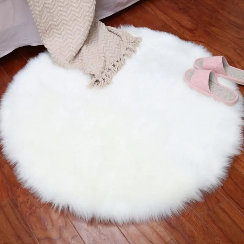 

Fluffy Round Rug Carpet Living Room Solid Long Plush Area Carpet tapete Faux Fur Sheepskin Shaggy Rugs For Home Bedroom Decor