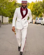 Ternos masculinos & blazers duplo breasted negócios 2 peças regular ajuste entalhe veludo lapela lã prom smoking para festa de casamento (3)