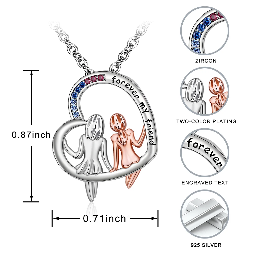 

Best Friend Heart Zircon Pendant Chain 925 Sterling Silver Forever My Friend Rose Necklace for Women Fine Jewelry Birthday Gift