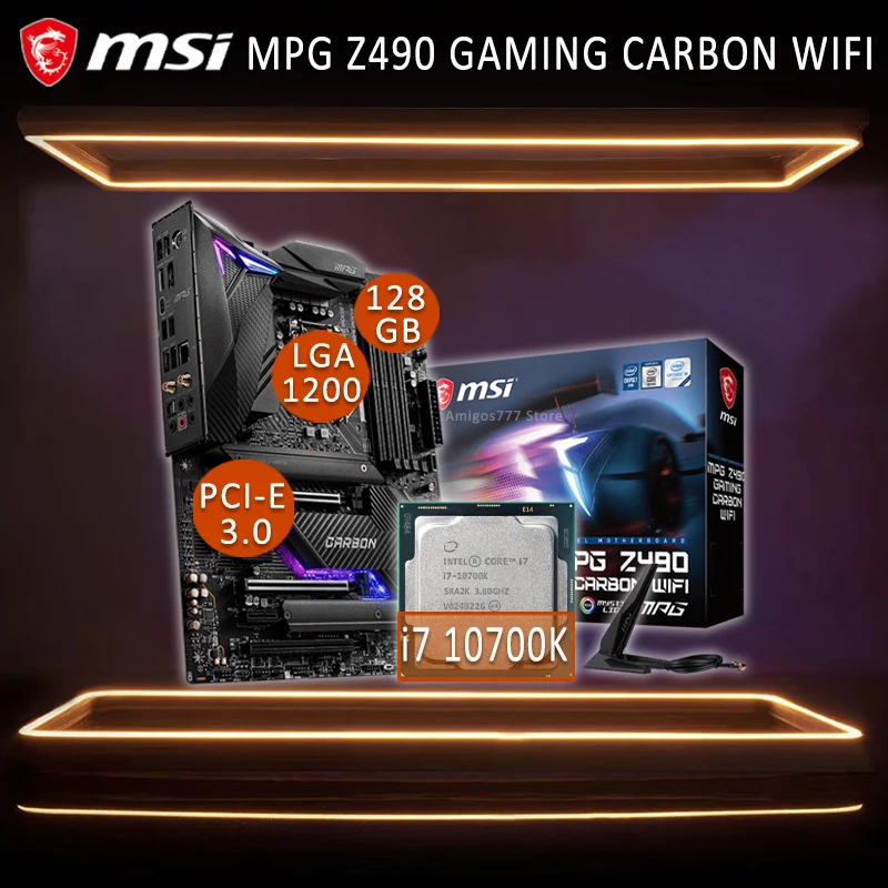 

MSI MPG Z490 GAMING CARBON WiFi Gaming Motherboard + Intel Core i7 10700KF Gaming Placa-mãe Kit DDR4 Intel Z490 Mainboard Kit